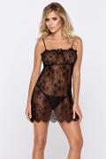 schwarzes Lea Chemise + String von Hamana