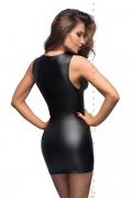 schwarzes Powerwetlook Minikleid F168 mit Spitzen-Ausschnitt F146 von Noir Handmade B#tch Collection