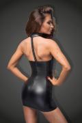 schwarzes Powerwetlook Minikleid mit Ecoleather cups F172 von Noir Handmade B#tch Collection